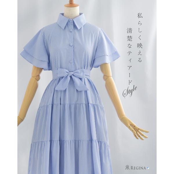 【ルミエール ワンピース】レディース ワンピース 上品 きれいめ 膝下 袖あり 襟付 フリル袖 授乳...