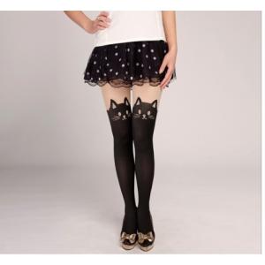 レギンス 工房]猫 柄 ネコ プリント 肌色 パンティーストッキング 美脚 スリムレギンス 大型連休 春 雨