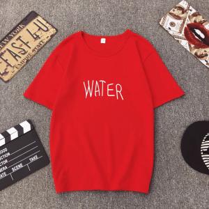 レギンス 工房]シンプル レッド Tシャツ カットソー 半袖 チュニック WATER と書かれた ゆるカワ/秋 大雨/冷感 紫外線カット