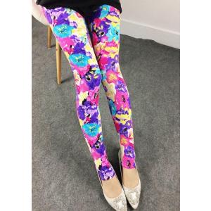 レギンス 工房]送料無料 レギンス ヨガ ジム 10分丈 十分丈 花柄 模様 パープル 南国風 ブー...