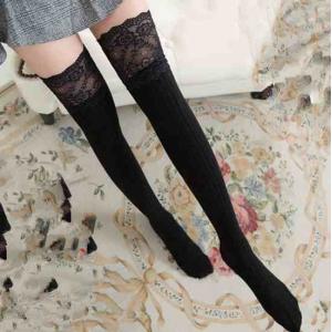 レギンス 工房]ニーハイソックス レース ブラ...の詳細画像1