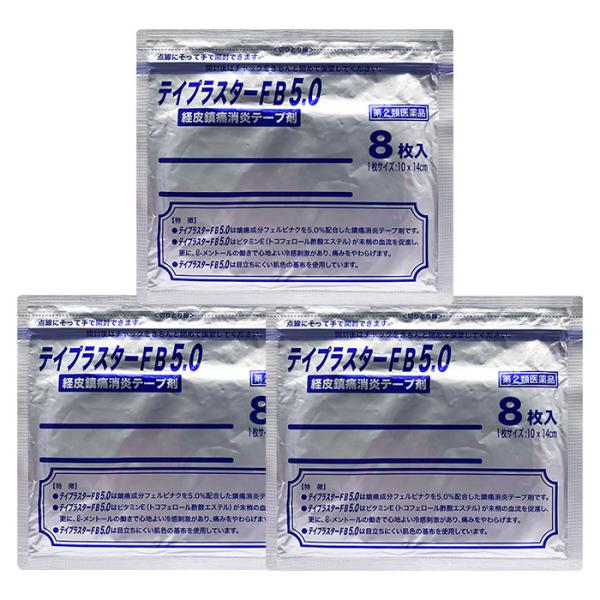 3点セット【第2類医薬品】テイプラスターFB5.0【大判】(1袋8枚入り)｜ 腰痛 筋肉痛 経皮鎮痛...