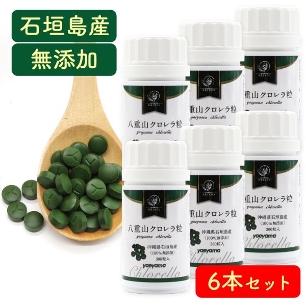 クロレラ 八重山クロレラ サプリ 300粒 ボトルタイプ 6本セット 6ヶ月分 パウチ 無添加 添加...