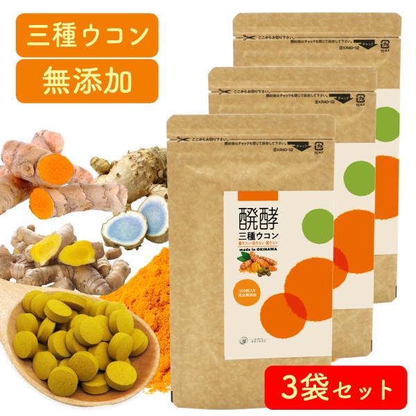 ウコン サプリ 錠剤 発酵ウコン 醗酵三種ウコン 3袋セット(3ヶ月分) 無添加 春ウコン 秋ウコン...