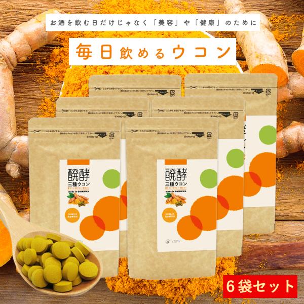 ウコン サプリ 錠剤 発酵ウコン 醗酵三種ウコン 6袋セット(6ヶ月分) 無添加 春ウコン 秋ウコン...