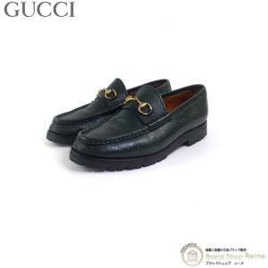 グッチ （GUCCI） レザー ホースビット ローファー 靴 ラグソール シューズ 1016105 #38C ダークグリーン×GO金具（中古）｜reine-web