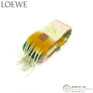 ロエベ （LOEWE） ウール モヘア ストライプ スカーフ ロング マフラー F897914X01 オレンジ×イエロー（中古）｜reine-web