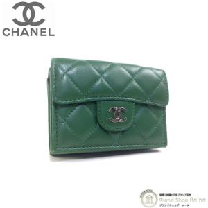 シャネル （CHANEL） ラムスキン マトラッセ クラシック スモール フラップ ウォレット 三つ折り 財布 AP0230 モスグリーン（中古）｜reine-web