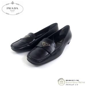 プラダ （PRADA） ヴィンテージ トライアングルロゴ レザー ローファー スクエアトゥ シューズ 靴 ＃36.5 ブラック×シルバー（中古）｜reine-web