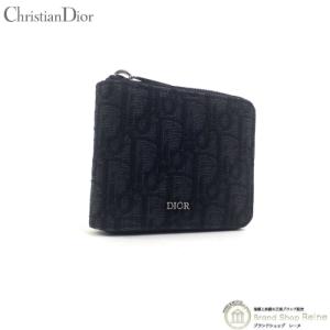 クリスチャンディオール （Christian Dior） ディオール オブリーク ジャカード ジップ 二つ折り 財布 ブラック（新品同様）中古｜reine-web