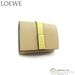 ロエベ （LOEWE） ストラップ トライフォールド 6CC コンパクト 三つ折り 財布 C660TR2X01 バター×ペールレモン（新品同様）中古｜reine-web