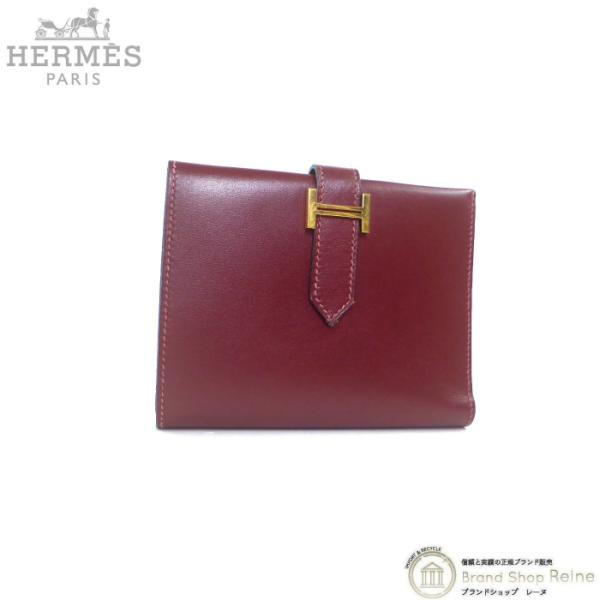 エルメス （HERMES） ベアンコンパクト ボックスカーフ ボルドー □G刻 二つ折り 財布（中古...