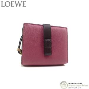 ロエベ （LOEWE） コンパクト ジップ ウォレット ストラップ 二つ折り 財布 C660Z41X01 プラムローズ/チョコレート（美品）中古｜reine-web