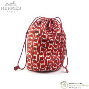 エルメス （HERMES） ミュザルディーヌ ポション シルク 巾着 マルチポーチ バッグ X刻 バックルの工房 070542CK レッド（新品同様）中古｜reine-web