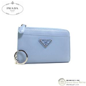 プラダ （PRADA） サフィアーノ トライアングルロゴ キーケース キーリング カードホルダー付き...