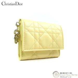 クリスチャンディオール （Christian Dior） レディ ディオール カナージュ ロータスウォレット  三つ折り 財布 イエロー（新品）｜reine-web