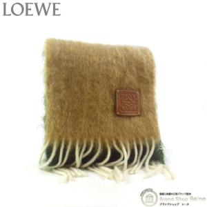 ロエベ （LOEWE） アナグラム モヘア ウール ストライプ スカーフ マフラー F811257X22 アボカドグリーン/マルチカラー（中古）｜reine-web