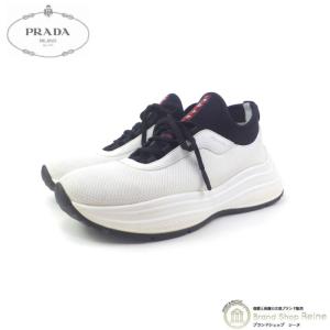 プラダ （PRADA） プラダスポーツ ネオプレン ファブリック スポーツライン スニーカー シューズ 4E3406 靴 #6 ホワイト メンズ（中古）｜reine-web