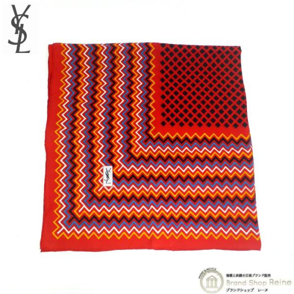 サンローラン （SAINT LAURENT） YSL 大判 スカーフ シルク クローバー ジグザグラ...