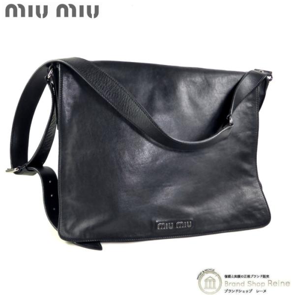 ミュウミュウ （MIUMIU） レザー 斜め掛け ショルダー バッグ ブラック メンズ（中古）