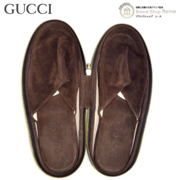 グッチ （GUCCI） スエード ルームシューズ スリッパ フラット 室内履き 携帯用 ケース付き ...