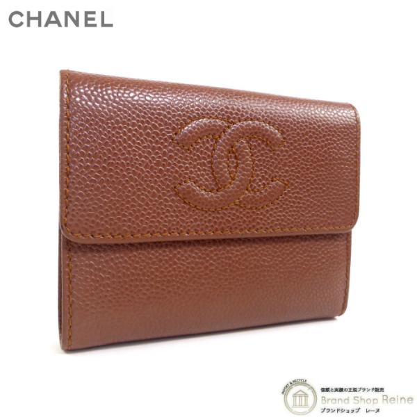 シャネル （CHANEL） キャビアスキン ココマーク コンパクト 三つ折り 財布 A13226 ブ...