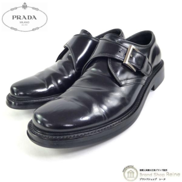 プラダ （PRADA） レザー ストラップ ビジネス シューズ 靴 #6 1/2 ブラック メンズ（...