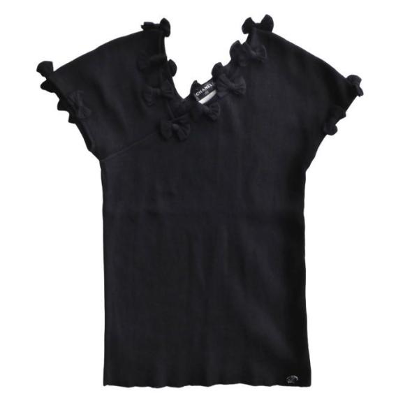 シャネル （CHANEL）リボン デザイン リブ ニット トップス 36 ブラック P35209 ウ...