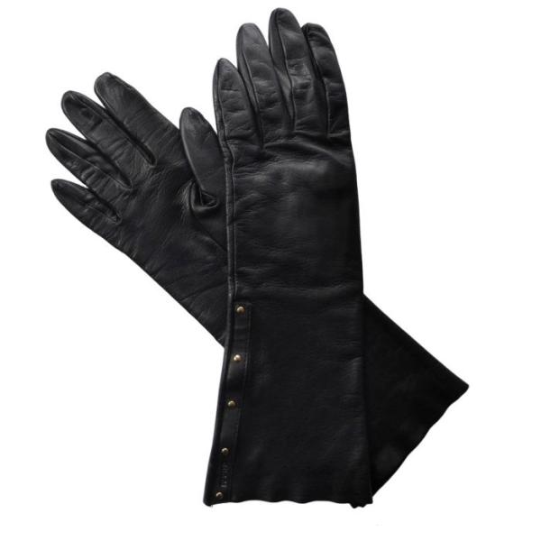 グッチ （GUCCI） レザー グローブ ロング 手袋 ゴールド スタッズ 7 1/2 ブラック ト...
