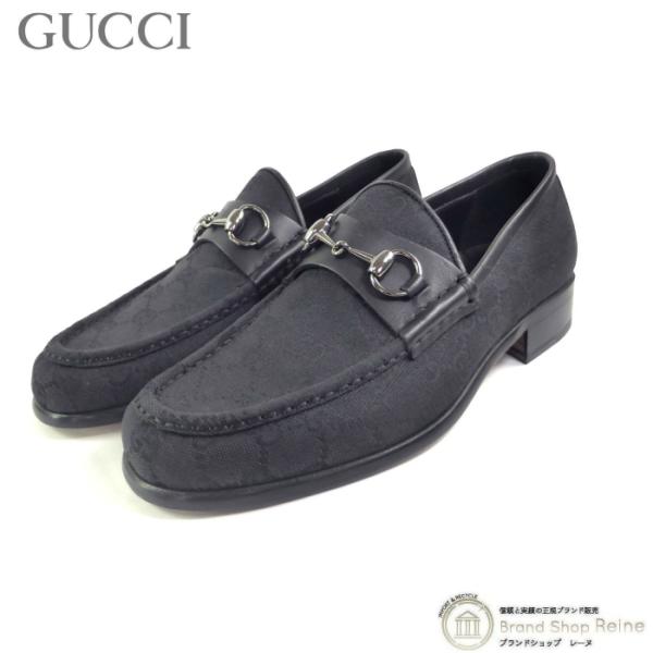 グッチ （GUCCI） ホースビット キャンバス ローファー 靴 シューズ ＃40 1/2 ブラック...