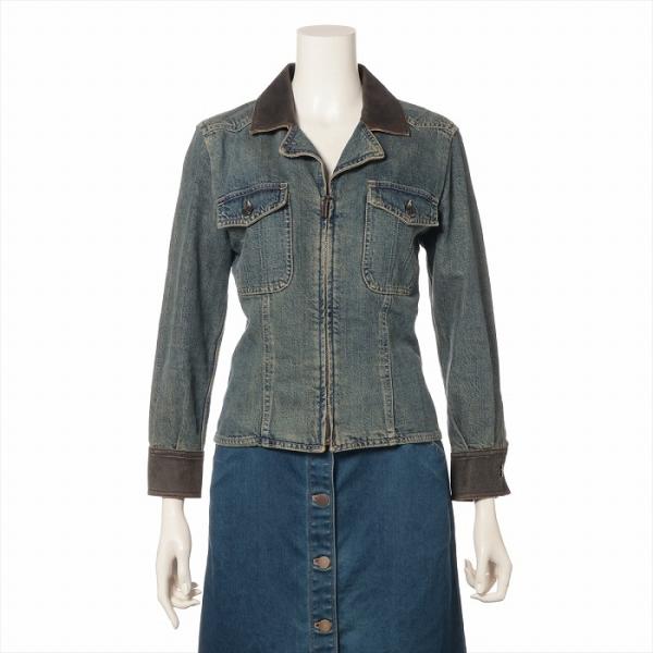 シャネル （CHANEL） ココボタン ジップアップ  デニムジャケット ＃36 ブルー レザー襟 ...