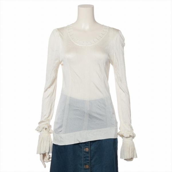 シャネル （CHANEL） フリルスリーブ レーヨン ニット トップス 長袖 ＃38 ホワイト ウェ...
