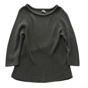 エルメス （HERMES）シルク ミドルゲージ 畦編み ニット ハーフスリーブ 34 チャコール ウェア（中古）