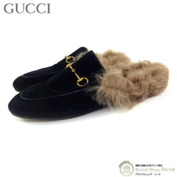 グッチ （GUCCI） プリンスタウン ホースビット ベルベット ファー スリッパ シューズ ミュー...