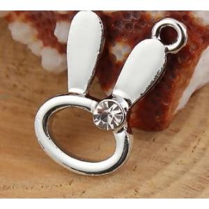 ラインストーンチャーム 1個　「うさぎ」型（シルバーカラー）メタルチャームアクセサリーパーツ20mm×12mm