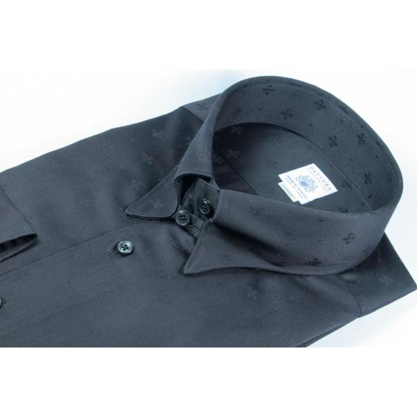 タブカラーシャツ メンズ  FATTURA ブランド 綿100％ 黒 クレスト織柄 97612-1