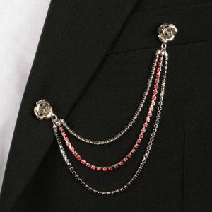 3連 チェーンアクセサリー ブローチ レッド フォーマル メンズ KJ5RED