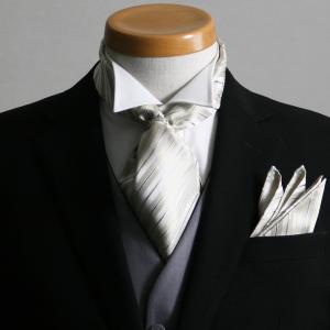 アスコットタイ チーフ セット シルバー ぺイズリー シルク100