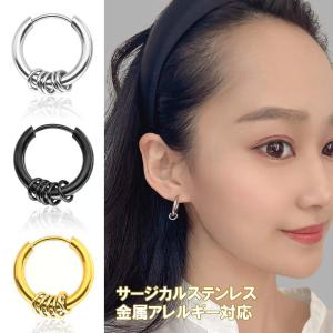 ピアス 5連 ステンレス 金属アレルギー対応 フープピアス 両耳 男女兼用 12mm 14mm 16mmゴールド シルバー ブラック
