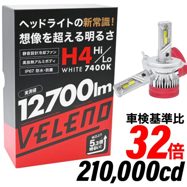 H4 LEDヘッドライト VELENO 実測値 12700lm 210,000cd ポン付け 爆光L...