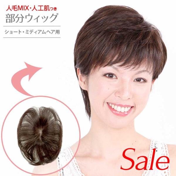 頭頂部用部分ウィッグ RT05-01 ショート ミディアム 人毛MIX 総手植え フリーサイズ トッ...