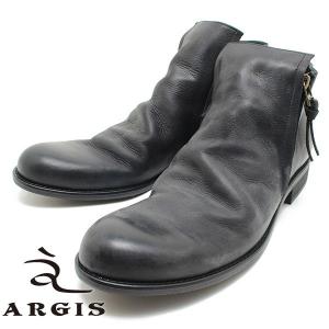 アルジス ARGIS  12112 上質レザー サイドジップブーツ　ブラックレザー