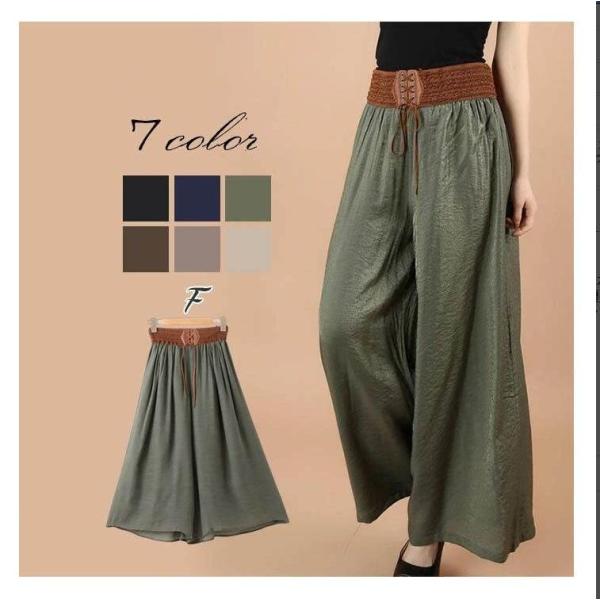 ワイドパンツ レディース 未使用 ガウチョパンツ ガウチョ スカーチョ ロングパンツ 綿麻ワイドパン...