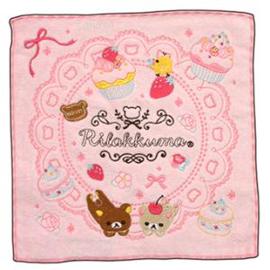 リラックマ ミニタオル ハンカチタオル デザート  ピンク 25x25cm 綿100％