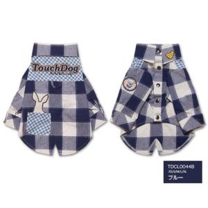 TOUCHDOG チェックシャツ おしゃれな犬猫服 重ね着 ペット服 小型犬 中型犬 ブルー M