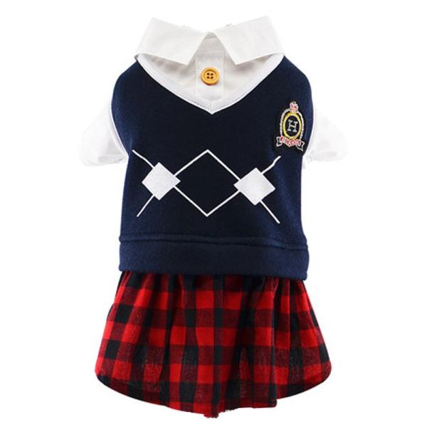 ペット用 制服 学生服 ベスト スカート アーガイル チェック コスプレ 犬服