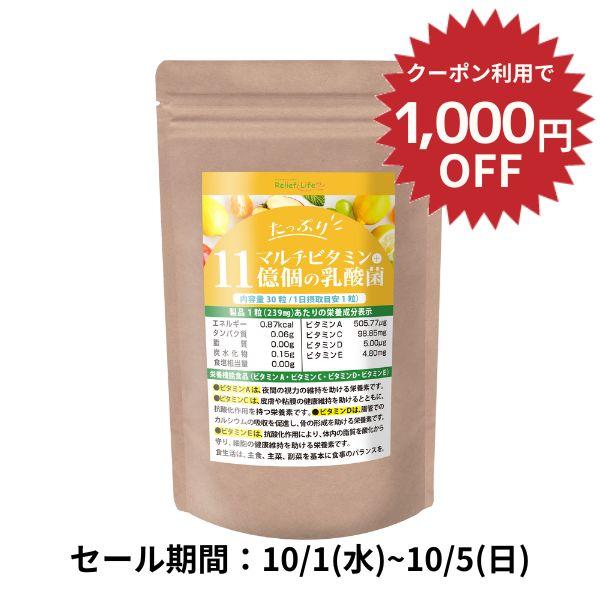 大特価！たっぷりマルチビタミン+11億個の乳酸菌 亜鉛 ビフィズス菌 植物発酵エキス 酵素 葉酸 ビ...