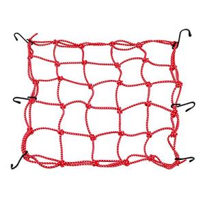 EZSelect ツーリングネット カーゴネット 40×40cm 25マス フック付き 太さ4mm 反射 自転車ネット ゴムネット バイクネット かごカバー 盗難防止 レッド