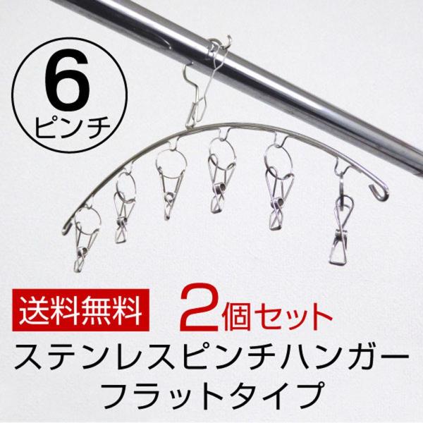 洗濯物ハンガー ステンレス ピンチ フラットタイプ 6ピンチ 2個セット ハンガ−