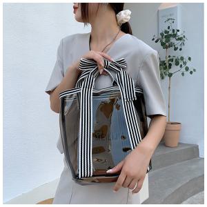 クリアトートバッグ レディース a4 大容量 透明 PVC 軽量 防水 撥水 ノットハンドル リボン 夏 ビーチ プール 海